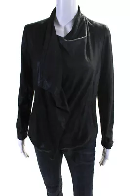 Vince Womens Leather Ribbed Trim Wrap Jacket Black Size Extra Small • $68.33