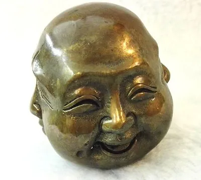 Buddhism Signed Bronze Old Tibet Brass 4 Faces Buddha Head Statue Figures 6cm • $17