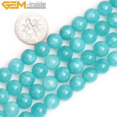 Blue Amazonite Color Jade Gemstone Round Beads For Jewellery Making Strand 15 UK • £2.86