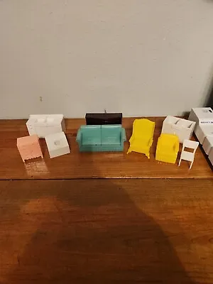 9 Vtg Marx Dollhouse Furniture Lot Couch Sofa Chair Wing Back Plastic Retro Nice • $11.70