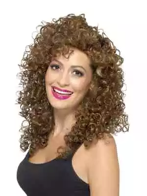 Brown Boogie Babe Wig 80s Curly Perm Womens Ladies Fancy Dress Costume 70s 80s • $24