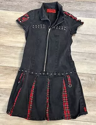 Vintage Tripp NYC 90s Y2K Punk Pleated Mini Dress Red/Black /Chain /Plaid Sz S • £120.64