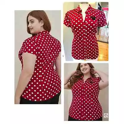 Torrid Disney Red Minnie Mouse Poplin Rockabilly Polka Dot Retro Button Top 2X • $39.95