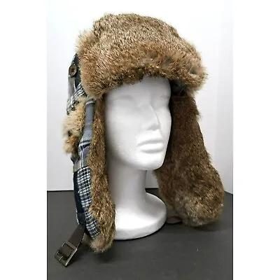 Mad Bomber Navy Plaid Hat With Rabbit Fur Snow Winter Ski RETIRED • $21.58