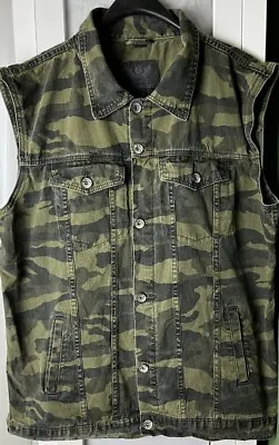Victorious Men’s Size 3XL Denim Camo Sleeveless Vest Pockets Button 100% Cotton • $24.99