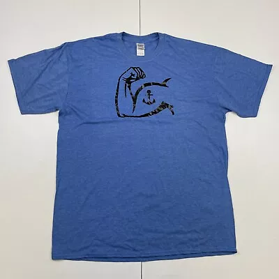 £8.88 • Buy Mens Gildan T-Shirt 2XL Blue Vinyl Print Short Sleeve Round Neck Anchor Muscle