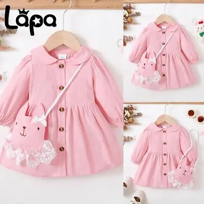 2PCS Baby Girl Cute Jumpsuit Dress Toddler Long Sleeve Romper Dresses Rabbit Bag • £11.89