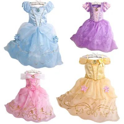 Kids Girls Princess Costume Fairytale Dress Up Belle Cinderella-Aurora Sofia COS • £9.58