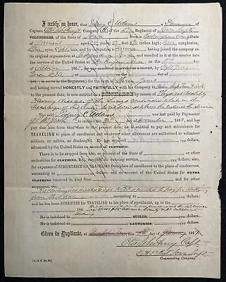 $39.99 • Buy 1864 **civil War** ~co. H, 27th Reg Iowa Volunteer Infantry~ Discharge Document!
