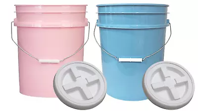 5 Gallon Food Grade Pink And Blue Buckets - Air Tight Screw On Lids( 2 Pack) • $47.97