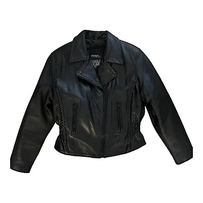 Leather Gallery Ladies Motorcycle Premium Cowhide Braid And Stud Jacket Large. • $32.99