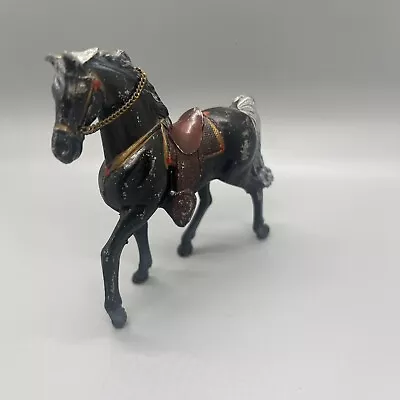 Vintage Miniature Horse Metal Bkack Horse 4.5”x4.5” Cold Painted Chain Reins • $16.88