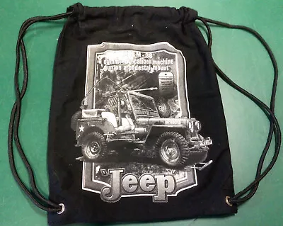 Cotton Drawstring Kit Bag Gym Bag Jeep Picture Military Army Black Used. • £8.70