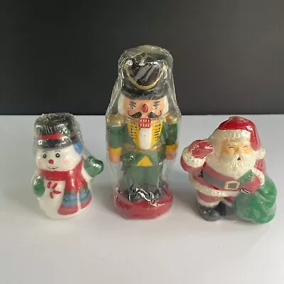 Lot Of 3 Vintage NEW Christmas Candles 3.5”-Santa  Snowman & 5.5” Nutcracker • $12.98