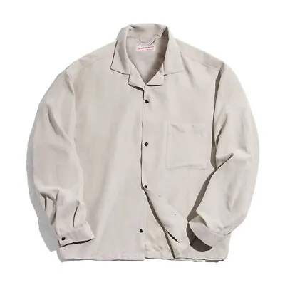 Men Loose Velvet Japanese Shirts Spread Collar Casual Cargo Jacket Coat Top Soft • $49.41