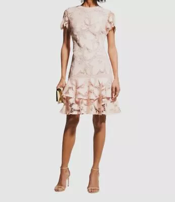 $429 Shoshanna Women's Pink Laced Fluttered Sleeve Lara Mini Dress Size 2 • $137.58