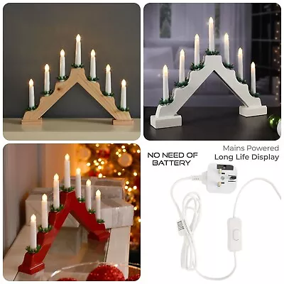 Wooden Candle Bridge Light 7 Bulb Window Christmas Decoration Arch Main Powered • £16.99