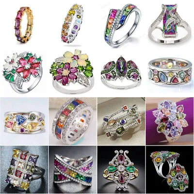 $2.15 • Buy Women 925 Silver Crystal Jewelry Wedding Fashion Cubic Zirconia Rings Size 6-10