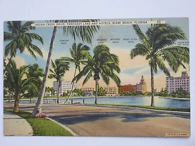 Hotels In Miami FLORIDA Linen Postcard - Soldier’s Mail - 1943 • $2.39