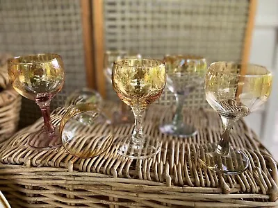6 Stunning Harlequin Wine Glasses. Lustre Ware. Crown Art Glass Vintage • $49