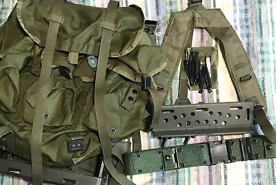 Vtg Army Green Backpack Pistol Belt Y Suspenders Lot Cargo Shelf Backpack Frame • $80