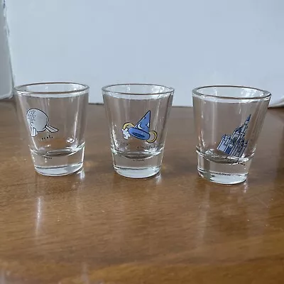 DISNEY WORLD SHOT GLASS SET Of 3 MAGIC KINGDOM EPCOT GM Studio 2 1/2” • $19.99