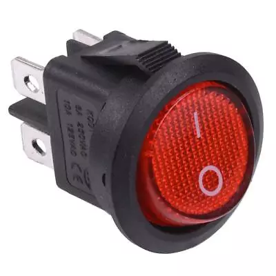 Red On-Off Illuminated Round Rocker Switch DPST 230V • £3.09