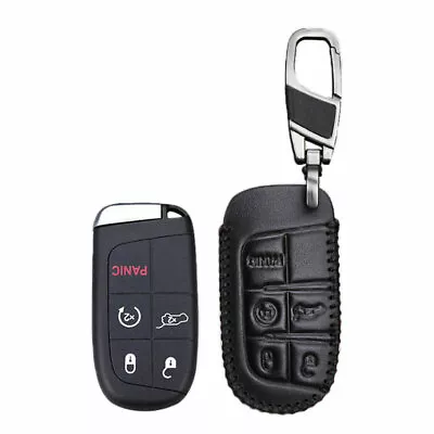 Remote Key Fob Cover Leather For Jeep Grand Cherokee Chrysler Dodge Fiat Black • $8.69