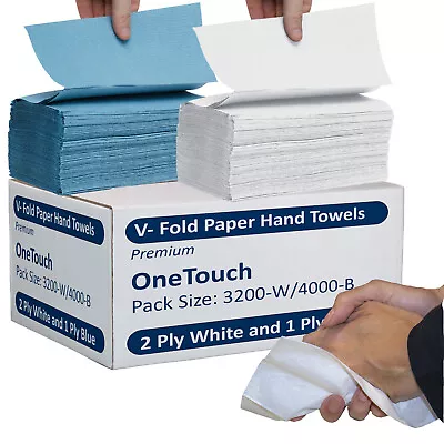 4000 Blue Paper Hand Towels V Fold White Tissues InterFold Premium Quality 2 Ply • £24.99