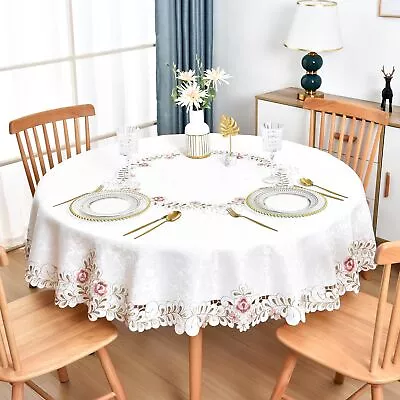 Damask Fabric Round Tablecloth Embroidered Floral Table Cover Round 60 Inch • $35.53