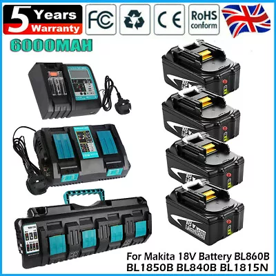 18V 6.0Ah For Genuine Makita Battery BL1860B BL1850B BL1815N LXT 4A Charger Set • £29.90