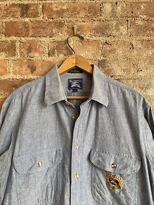 Vintage Burberry’s Mens Chambray Shirt Sz Large USA 100% Cotton • $144.99