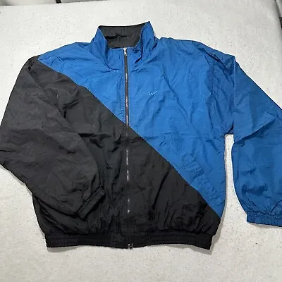 Vintage MacGregor Men's Large Full Zip Windbreaker Jacket Nylon Black Blue Lined • $26.99