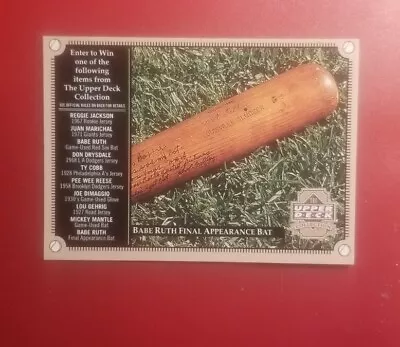 2000 Upper Deck The Collection Sweepstakes Entry Babe Ruth Final Appearance Bat • $1.82