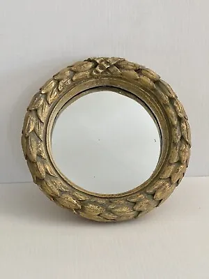 Vtg Laurel Leaf Framed Accent Mirror Wall Hanging Sitting Worn Gold 10.5d Decor • $38.50