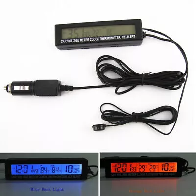 1x Car Digital Voltmeter Thermometer Clock Ice Alert Gauge Orange&Bule Backlight • $19.46