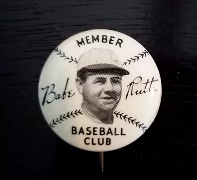 1934 Quaker Oats Babe Ruth Baseball Club Member Button Pin Premium. Great Shape • $265