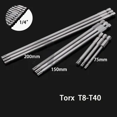 T8-T40 Long Reach Torx Star Bit Hex Screwdrivers Impact Bits Tools 75150200mm • £2.17