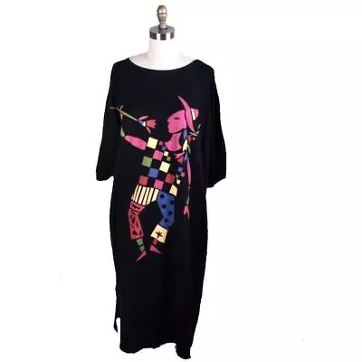 Unique RARE Vintage Marimekko Cotton Knit Clown Dress 80s NWOT Black Womens O/S • $175