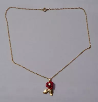 Vintage Clear Rhinestone Red Metal & Gold Tone Rose 17  Necklace • $2.99