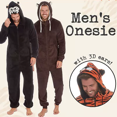 Adult Mens 1Onesie Animal Hoooded Novelty Boys All In One PJs One Piece Pyjama • £29.99