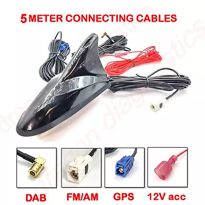 £59.95 • Buy FM DAB GPS Aerial Shark Fin Fakra SMB GT5 Antenna 3In1 Car Radio Roof Mount 5m