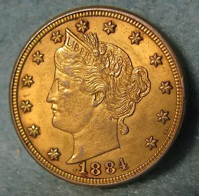 $12.50 • Buy 1884 Gold Plated Liberty V Nickel Razor Sharp High Grade Old US Coin