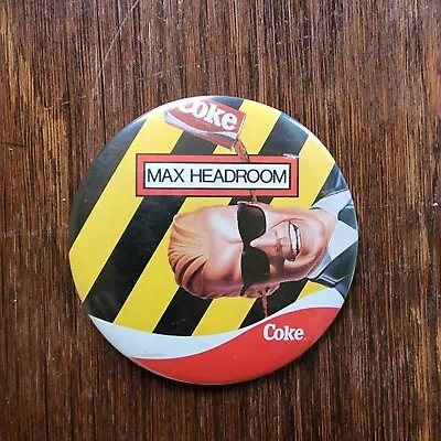 Vintage 1984 Max Headroom Coke Coca Cola 3  Pin Button Pinback AD MTV Soda Metal • $9.99