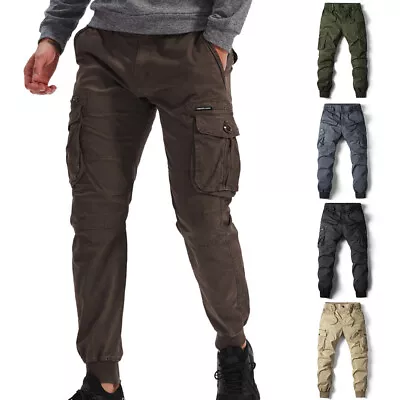 Mens Cargo Combat Trousers Cotton Elasticated Casual Jeans Work Jogger Pants US* • $34.27