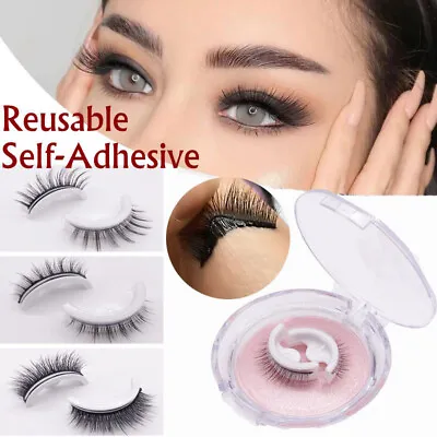 £2.99 • Buy 2pcs Fake Eyelashes Natural Curly Reusable Self-adhesive False Eyelashes 3D Mink