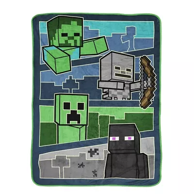 Kids Throw Blanket Minecraft Creeper Glow In The Dark Microfiber 46x60 Green • $21.49