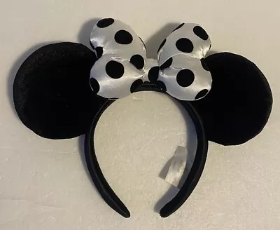 Disney Parks Minnie Mouse Ears Polka Dot Black White Spots Velvet Headband • $28.88