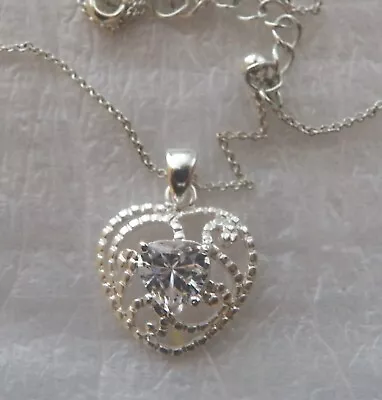 Silver Heart With Clear Heart Setting Necklace #jewelry #necklace #fashion • $6.92