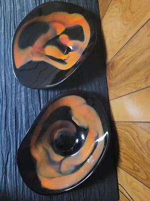 Makora By Krosno Pair Of Handmade Hand Decorated Glass Display Bowls • $350